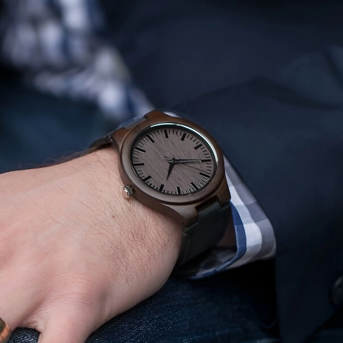 Groomsmen Watches Set of 5 Engraved Wood Watches with Leather Bands Black - Image 6