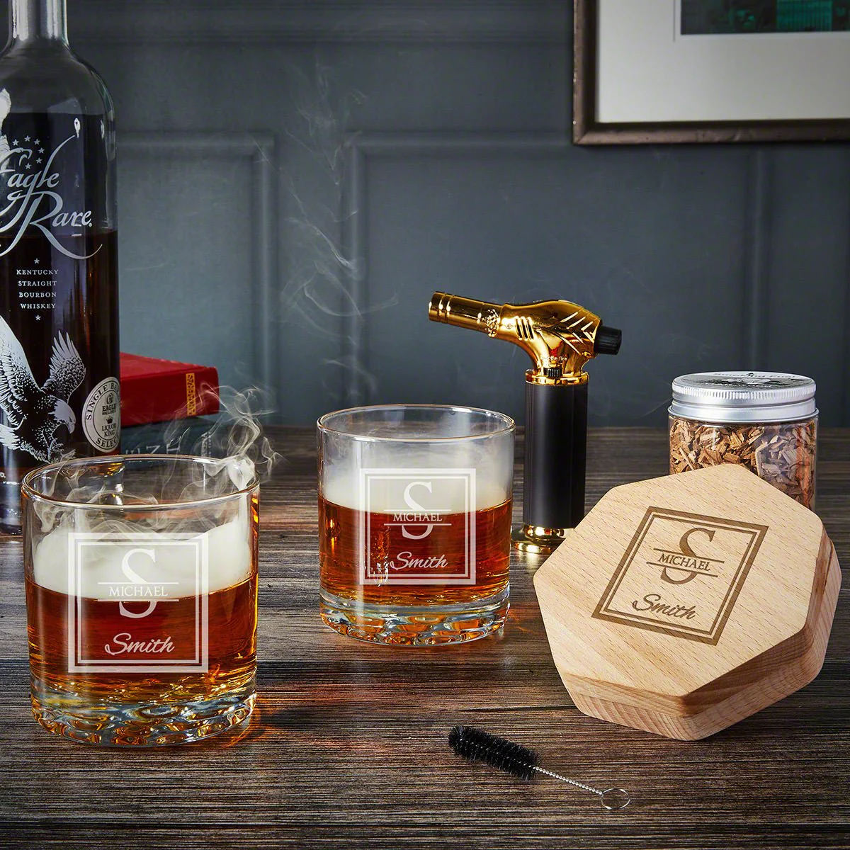 Black Diamond Personalized 7pc Whiskey Smoker Kit with Two Glasses - Image 4