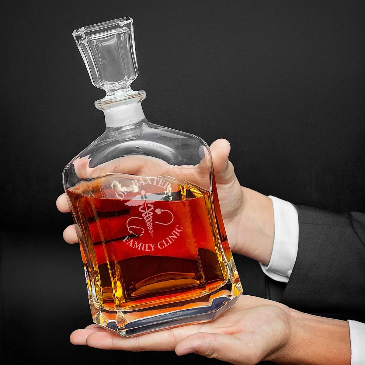 Caduceus Engraved Set of Whiskey Gifts for Doctors - Med School Graduation Decanter and Glasses - Image 7