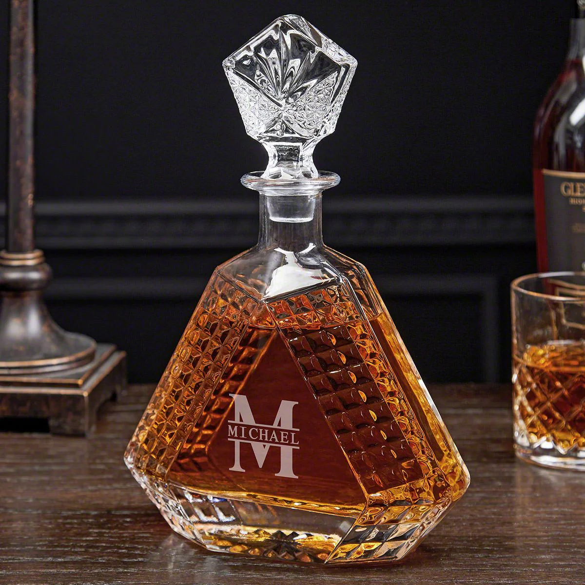 Personalized Devonshire Crystal Decanter Set with Whiskey Glasses - Ebony Black Box - Image 9