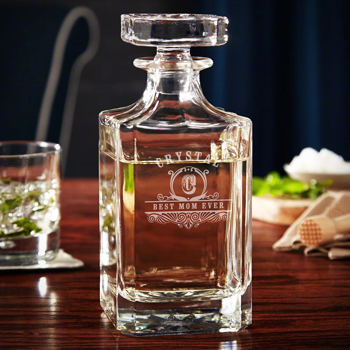 Monogram Presentation Set with Whiskey Decanter & Glasses - Bar Serving Tray & Display Set - Image 10