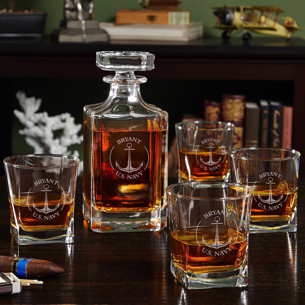 Custom USA Flag Military Whiskey Decanter Set with Rocks Glasses - Image 10
