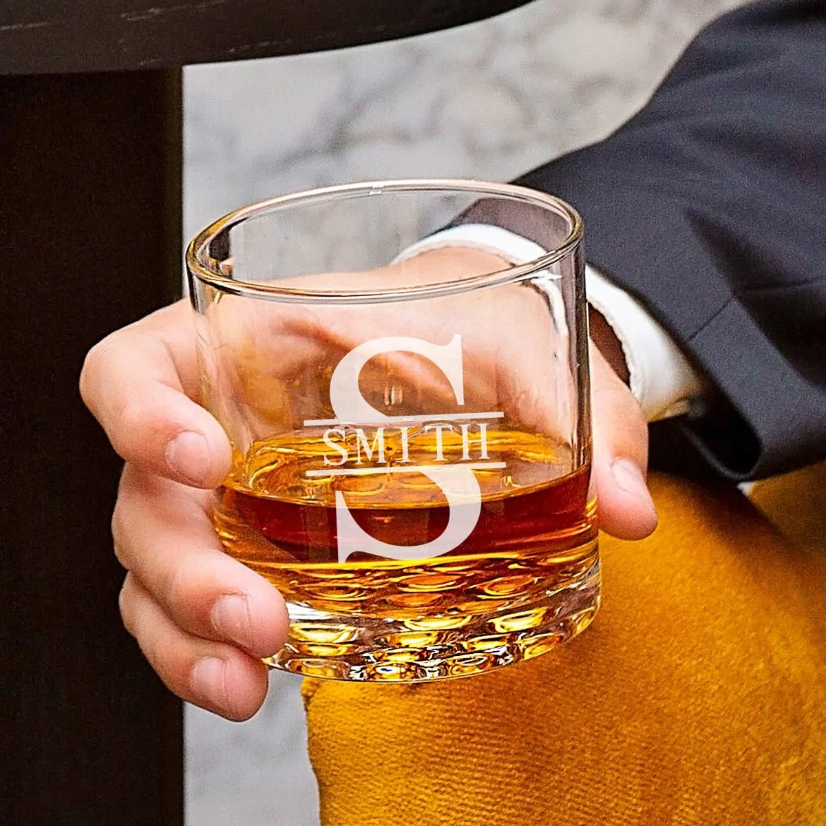 Engraved Bourbon Decanter Presentation with Glasses Set - Walnut Bar Serving Tray & Display Set - Image 12