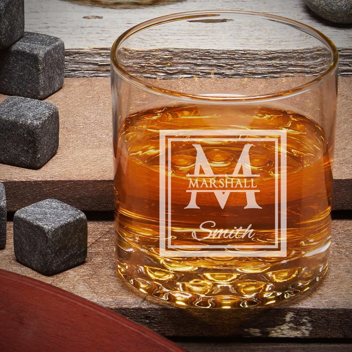 Engraved Bourbon Decanter Presentation with Glasses Set - Walnut Bar Serving Tray & Display Set - Image 13