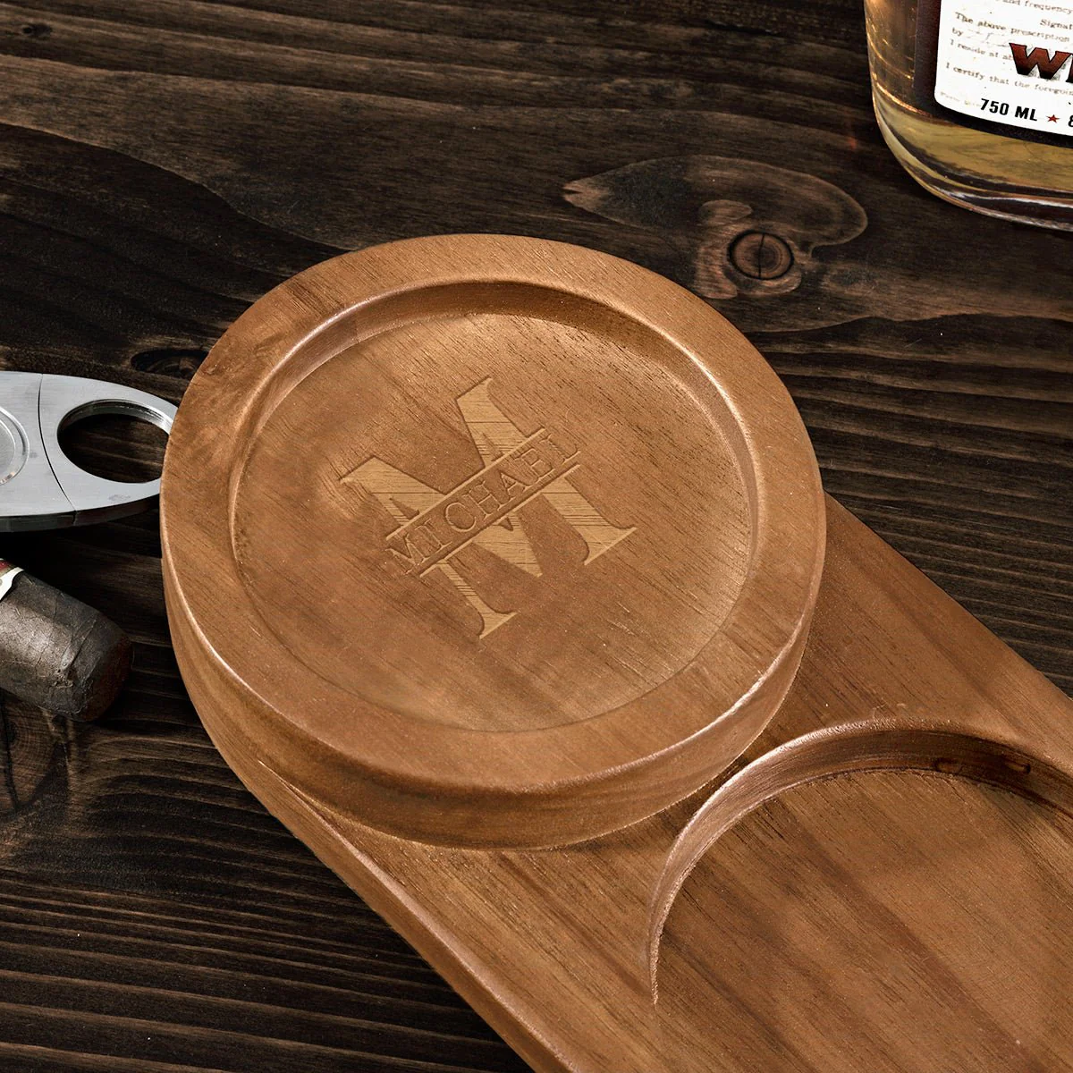 Engraved Cigar Ashtray and Whiskey Glass Holder - Image 5