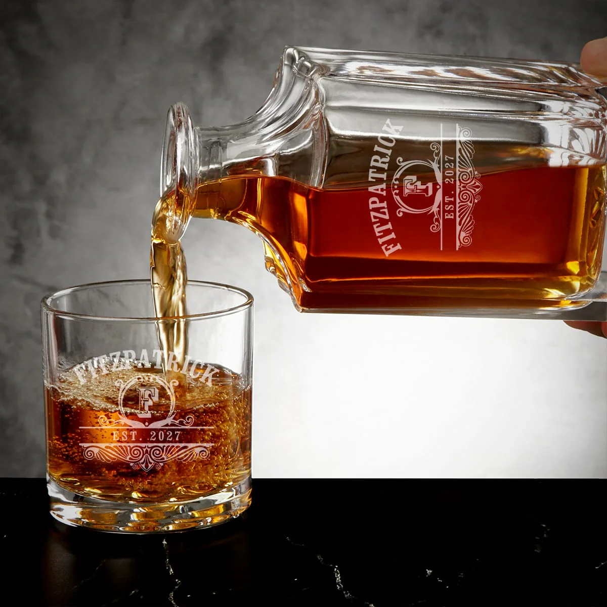 Custom Carson Whiskey Decanter Set with Glasses - Crafted Ebony Black Box - Image 7