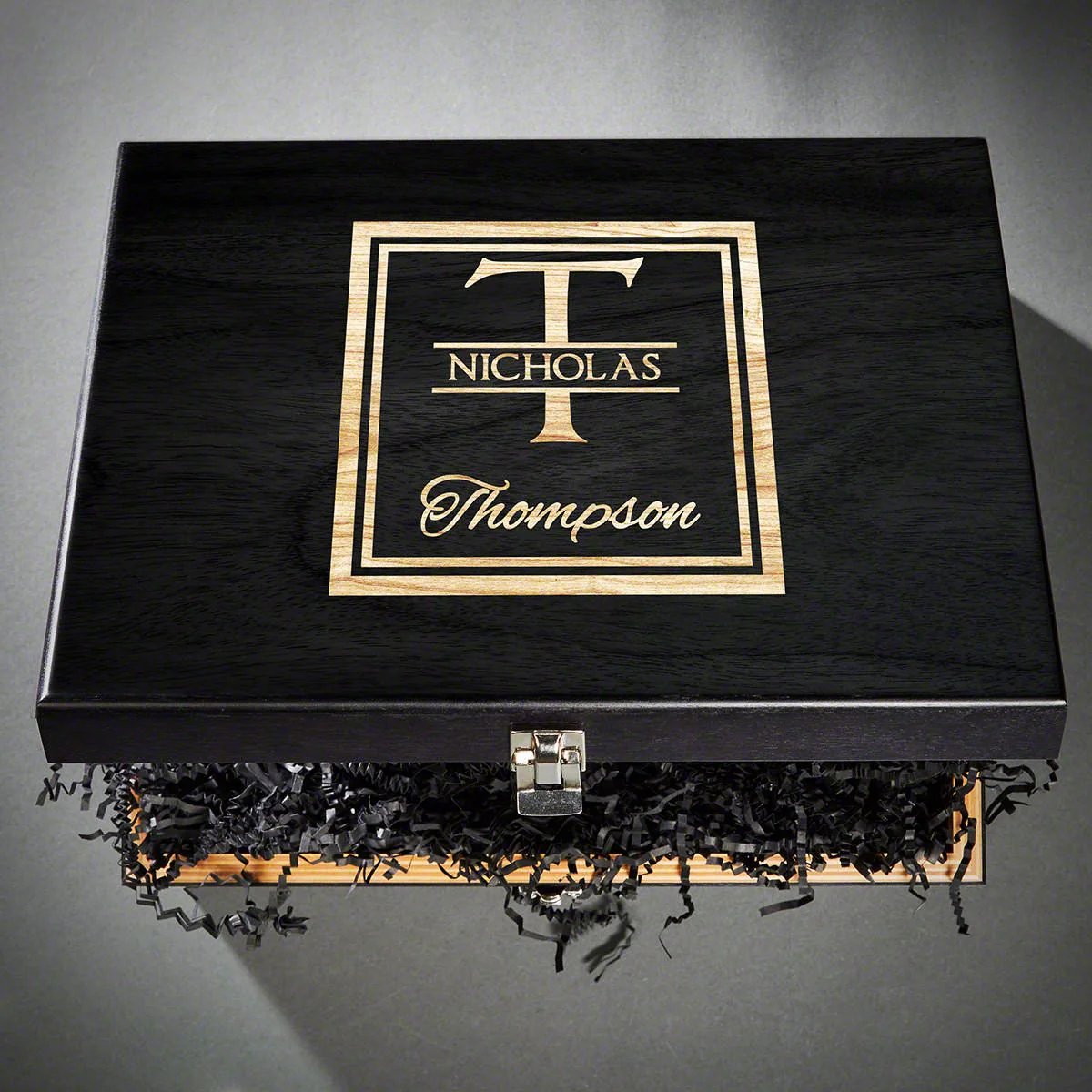 Custom Bourbon Decanter Set with 4 Square Glasses - Crafted Ebony Box - Image 10