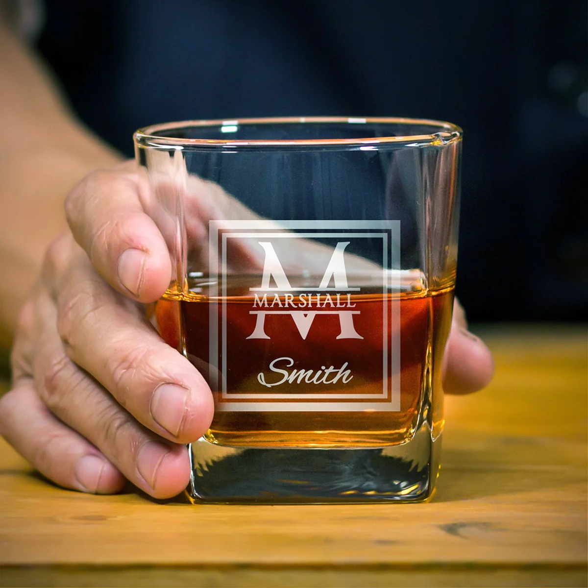 Custom Bourbon Decanter Set with 4 Square Glasses - Crafted Ebony Box - Image 7