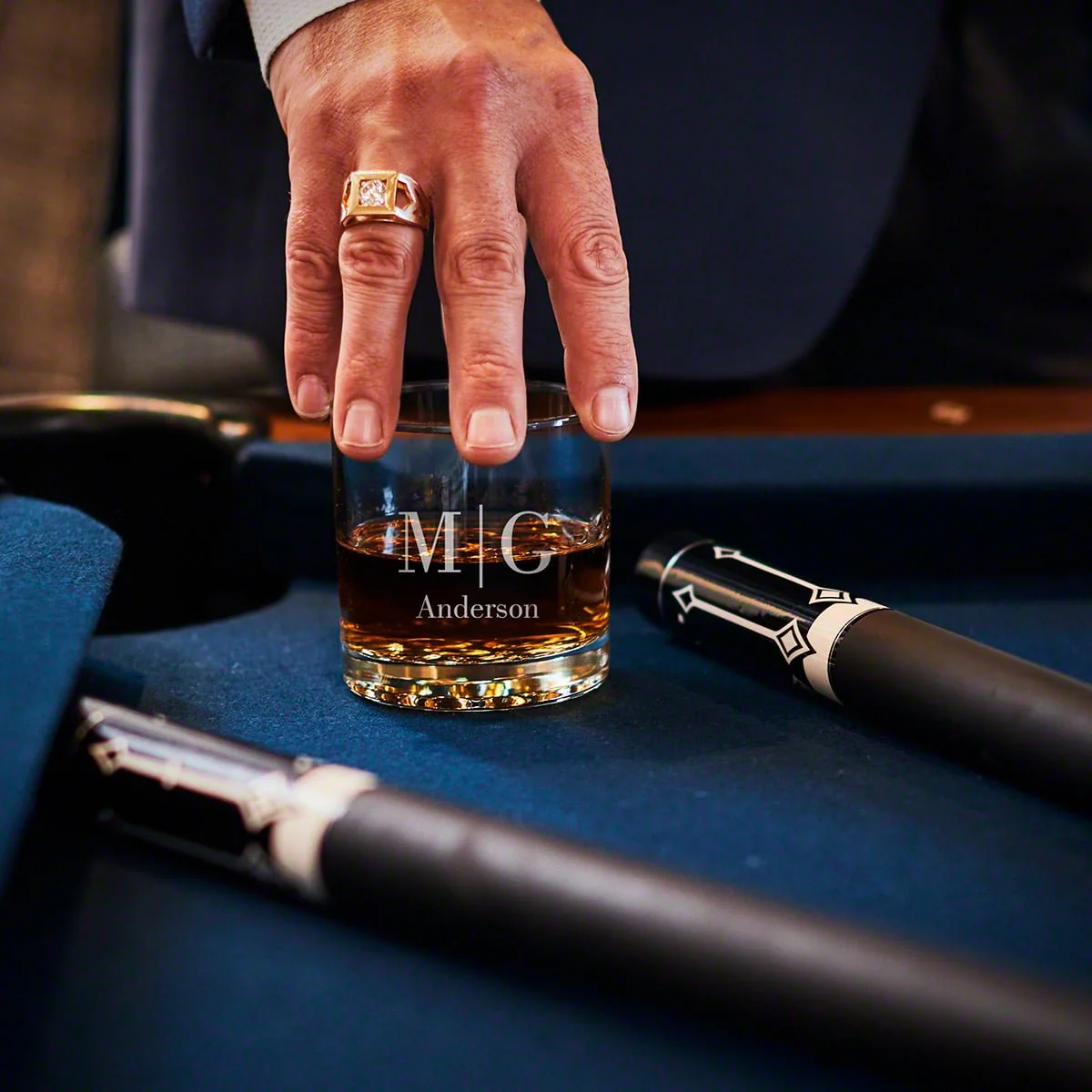 Custom Presentation Set with Classic Decanter & Buckman Glasses - Bar Serving Tray & Display Set - Image 9