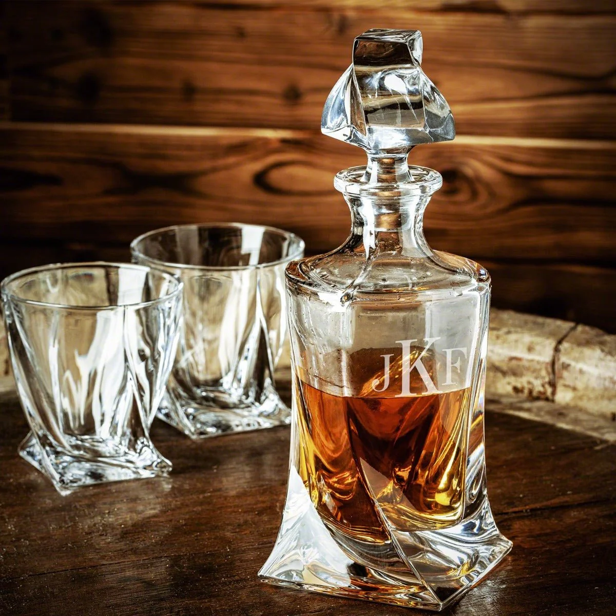 Engraved Vicente Whiskey Decanter Set with Twist Glasses - Ebony Black Box - Image 10