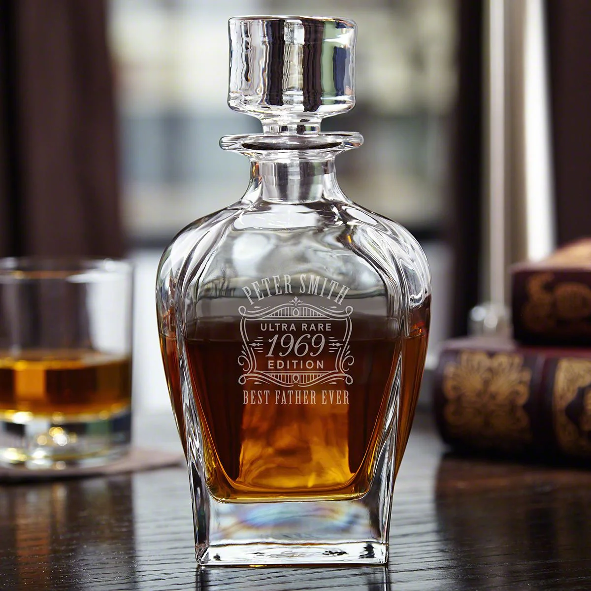 Engraved Presentation Set with Whiskey Decanter & Glasses - 6pc Bar Serving Tray & Display Set - Image 6