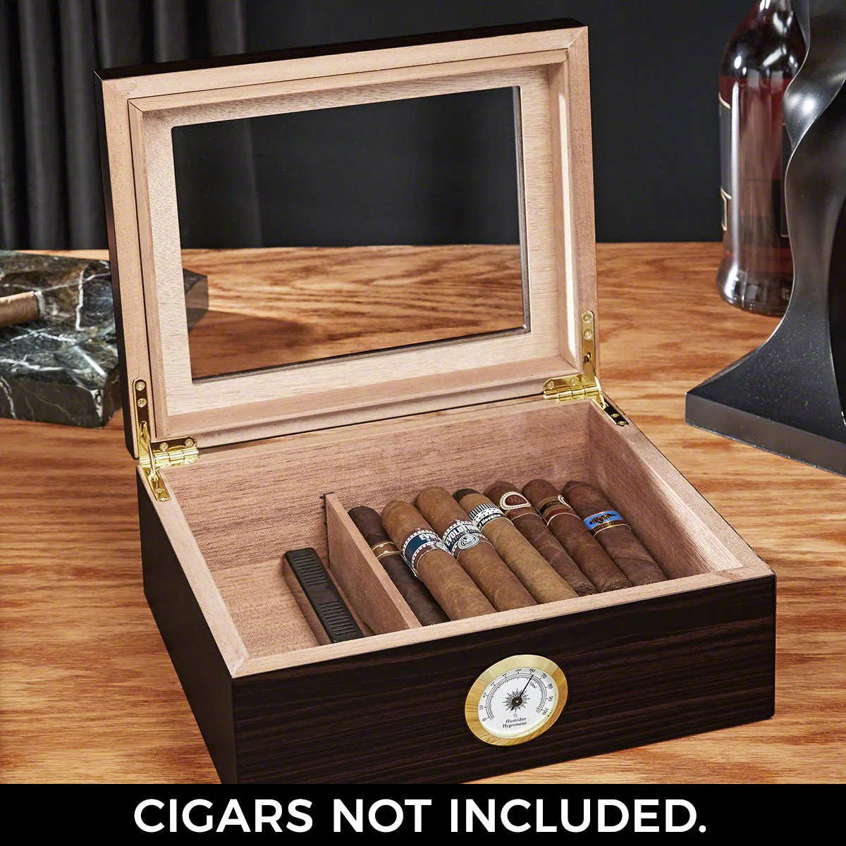 Oxley Personalized Cigar Glasses with Dante Cedar Cigar Humidor & Hygrometer 6pc - Image 7