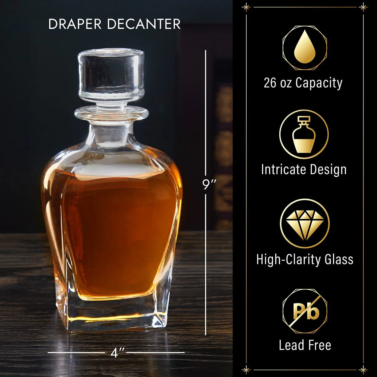 Engraved Bourbon Decanter Presentation with Glasses Set - Walnut Bar Serving Tray & Display Set - Image 5