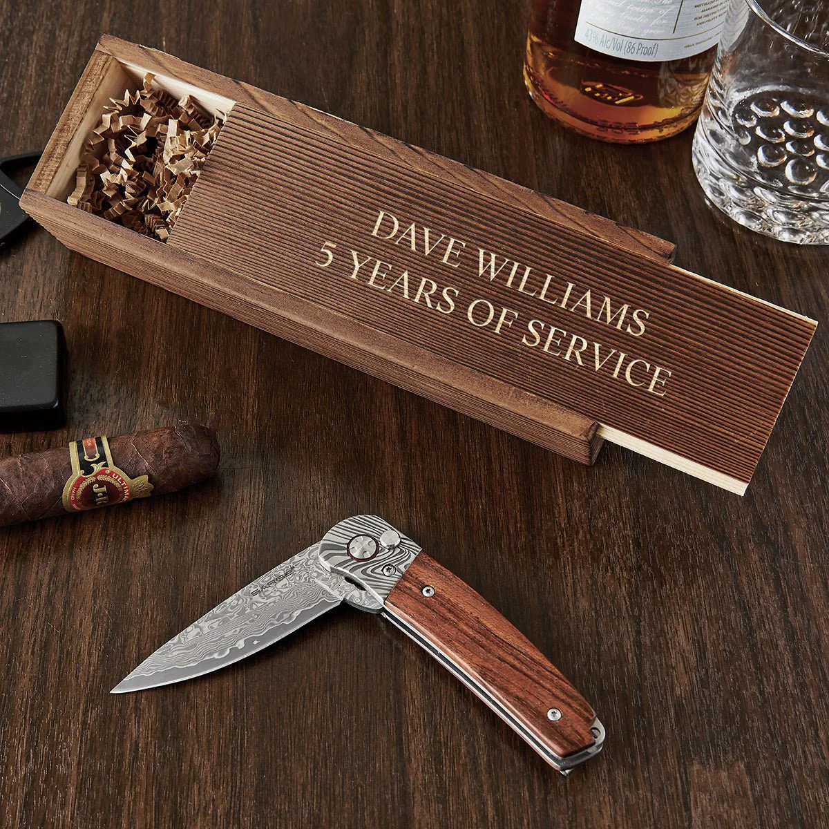 Crafted Custom Damascus Steel Pocket Knife Gift Set with Gift Box - Image 3